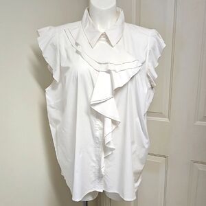 Lane Bryant Elegant White Ruffle Corpcore Office Siren Blouse